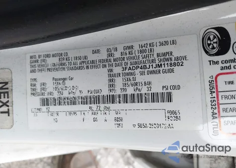 2018 Ford Fiesta Se из США, поврежденный, VIN 3FADP4BJ1JM118802